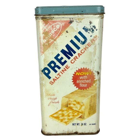 Vintage Nabisco Premium Saltine Crackers Tin Advertising Container 1969 - Picture 4 of 8
